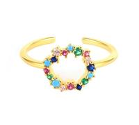 Mesnt Anillos ajustables para mujer, oro amarillo de 9 K, 14 y 18 quilates, con piedras preciosas coloridas huecas, anillo ajustable, Metal, Gema
