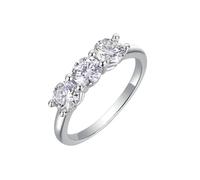 Mesnt Anillos de boda de moissanita para mujer, anillo de compromiso de oro amarillo de 9 quilates, 14 quilates y 18 quilates, 3 piedras con moissanita de 5 mm, Metal, Moissanita No es una piedra