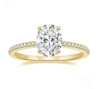 Mesnt Anillos de boda de plata para mujer, delicado anillo de eternidad fino con circonita cúbica ovalada de 8 x 10 mm, Metal, Circonita cúbica