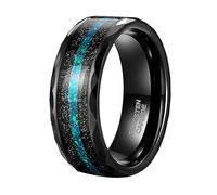 Mesnt Anillos de boda para hombres y mujeres, anillo de tungsteno clásico de tungsteno de 8 mm con incrustaciones de ópalo, bordes facetados, Metal, Sin piedra preciosa