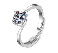 Mesnt Anillos de compromiso de oro blanco de 9 quilates, 14 quilates y 18 quilates para mujer, elegante ola de 4 puntas, diamante creado en laboratorio de 1 quilate, 6 mm, Diamante creado en