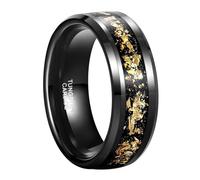 Mesnt Anillos de compromiso para hombre y mujer, anillo de boda de carburo de tungsteno de 8 mm para hombres y mujeres con fragmentos de lámina dorada, Metal, Sin piedra preciosa