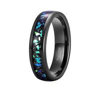 Mesnt Anillos de compromiso para hombres y mujeres, tungsteno de 4 mm/6 mm, anillo liso de tungsteno con incrustaciones de ópalo azul, Metal, Sin piedra preciosa