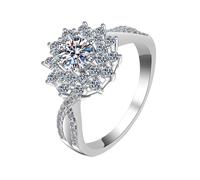 Mesnt Anillos de oro blanco de 14 quilates para mujer, anillo de compromiso de diamantes cultivados en laboratorio con flor infinita para mujer (0,5 quilates, D, VVS1-VVS2), talla Q 1/2, Diamante