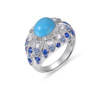 Mesnt Anillos de oro blanco de 9 K/14 K/18 K para mujer, diseño de pavo real de lujo con turquesa creada de 3,25 quilates y moissanita de zafiro creado, Metal, Turquesa sintética Turquesa artificial
