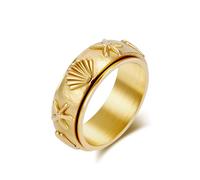 Mesnt Anillos de promesa para hombre, de acero inoxidable, giratorio de 8 mm, con patrón de estrella de mar de concha 3D, Metal, Sin piedra preciosa