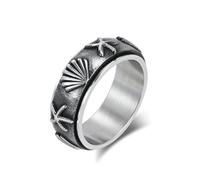 Mesnt Anillos de promesa para hombre, de acero inoxidable, giratorio de 8 mm, con patrón de estrella de mar de concha 3D, Metal, Sin piedra preciosa
