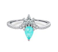 Mesnt Anillos de promesa para mujer, anillo de eternidad de oro blanco de 9 quilates, 14 quilates, 18 quilates, con turmalina creada en forma de pera de 4 x 6 mm, Metal, Turmalina creada