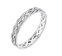 Mesnt Anillos de promesa para mujer, oro blanco de 9 quilates, 14 quilates, 18 quilates, nudo celta, anillo liso tejido de 4 mm, Metal, No es una piedra preciosa