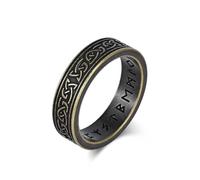 Mesnt Anillos para hombre de acero inoxidable, anillo de acero inoxidable de 6 mm para hombre con nudo celta y runas vikingas, Metal, Sin piedra preciosa