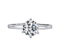 Mesnt Anillos solitarios de moissanita para mujer, anillo de boda solitario simple de oro blanco de 9 quilates, 14 quilates y 18 quilates con moissanita redonda de 6,5 mm