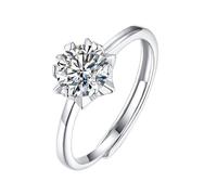 Mesnt Anillos solitarios de moissanita para mujer, anillo de compromiso solitario de oro blanco de 9 quilates, 14 quilates, 18 quilates, ajustable con moissanita redonda de 6,5 mm, Metal, Moissanita