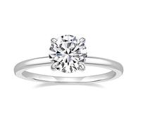 Mesnt Anillos solitarios de moissanita para mujer, oro blanco de 9 quilates, 14 quilates, 18 quilates, 4 garras de 7,5 mm, anillo de boda solitario redondo de moissanita
