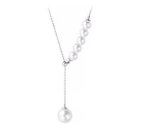 Mesnt Collar de oro blanco para mujer, collar en Y de 9K/14K/18K para mujer con colgante de perla de 8,5 mm, Metal, No es una piedra preciosa