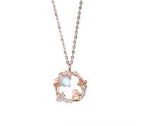 Mesnt Collar de oro rosa para mujer, corona de 9K/14K/18K con collar de conejo y piedra lunar, longitud: 40+5cm, Metal, Piedra lunar Moissanita