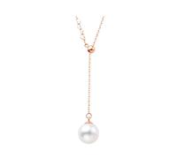 Mesnt Collar de oro rosa para mujer, elegante collar en Y de 9K/14K/18K con colgante de perla de 7,5-8 mm, Metal, No es una piedra preciosa