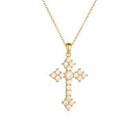Mesnt Collar para mujer simple, oro amarillo de 9 K/14 K/18 quilates, lujoso y brillante Moissanita Cruz, collar con colgante de cruz de 20 x 28,5 mm, longitud: 40 + 5 cm, Metal, Moissanita