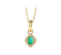 Mesnt Collares de esmeralda para mujer, colgante de rombo de oro amarillo con esmeralda ovalada y diamante, Metal, Esmeralda Diamante