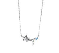 Mesnt Collares de oro blanco para mujer, collar de estrella de mar de 9K/14K/18K con topacio y moissanita, longitud: 40+5cm, Metal, Topacio Moissanita