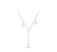 Mesnt Collares de oro blanco para mujer, collares en Y de 9K/14K/18K para mujer con colgante de estrella y luna, longitud: 40+5cm, Metal, No es una piedra preciosa