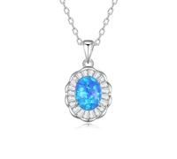 Mesnt Collares de oro blanco para mujer, flor con ópalo y moissanita, collares con colgante de 40 + 5 cm, 14 quilates, Metal, Ópalo Moissanita