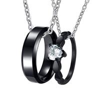 Mesnt Collares de pareja para él y ella, anillos de acero inoxidable, collar con colgante de corazón negro de 6 mm, Metal, No es una piedra preciosa