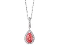 Mesnt Collares para mujer a la moda, colgante de gota de agua de oro blanco de 9 quilates, 14 quilates y 18 quilates con zafiro Padparadscha y moissanita de 1,2 quilates creados en laboratorio, Metal