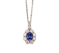 Mesnt Collares para mujer a la moda, collar con colgante de flor ovalada de oro blanco de 9 quilates, 14 quilates y 18 quilates con zafiro y moissanita creados en laboratorio de 1,85 quilates, Metal