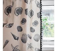 Mesnt Cortina corta para ventana de sala de estar, 59 pulgadas de ancho x 47 pulgadas de largo, patrón de concha y estrella de mar, cortina de ventana pequeña para cocina, baño, armario, canasta
