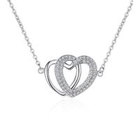 Mesnt Halskette Weißgold Damen mit Anhänger, Frauen Halskette Halskette Halskette aus Weißgold Doppelherz-Anhänger mit Labordiamant, Diamante de laboratorio