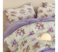Mesnt Juego de ropa de cama de 4 piezas, juego de ropa de cama de flores dobles con sábana y 2 fundas de almohada, poliéster, morado, estilo 5, 1,5 m-200 x 230 cm