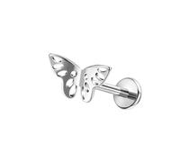 Mesnt Pendientes de trago para mujer, 1 pieza de piercing de nariz con rosca interna, mariposa hueca en titanio, plata, 1.0x6mmxM0.9, Metal, Sin piedra preciosa