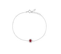 Mesnt Pulsera para mujer, cadena de oro blanco con rubí ovalado de 0,25 quilates y diamantes, Metal, Rubí Diamante
