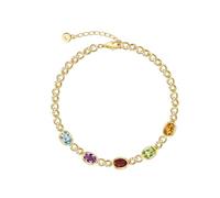Mesnt Pulseras de oro para mujer, pulsera de cadena infinita de oro amarillo de 9 quilates con piedra preciosa multicolor, granate, citrino, amatista, topacio, peridoto y circonita cúbica, longitud
