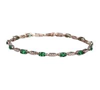 Mesnt Pulseras para mujer, pulsera de tenis de oro blanco de 9 quilates, 14 quilates y 18 quilates con esmeralda ovalada creada en laboratorio de 3 x 5 mm y moissanita, Metal, Esmeralda creada en