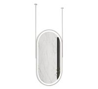 MESOVFCA Espejo de baño LED Blanco con Doble Barra para Colgar, Espejo de Techo Iluminado para Maquillaje y Afeitado, Espejo de Pared Flotante con Brillo Ajustable, Ovalado (40 x 60 cm)