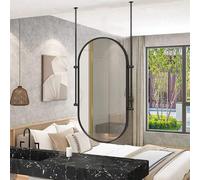 MESOVFCA Espejo de baño Ovalado Grande, Flotante, Decorativo, para Maquillaje, con Marco de Metal Negro para Sala de Estar (40 x 70 cm).