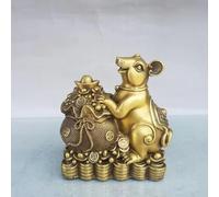 MESOVFCA Estatua de ratón de Cobre Puro, Figura de ratón de latón del zodíaco Chino del Feng Shui, Escultura Coleccionable de Riqueza, Regalos de Oro, Buena Suerte