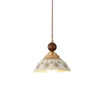MESOVFCA Lámpara colgante de cerámica con patrón retro de 7.9 pulgadas, lámpara colgante de bola de madera moderna de mediados de siglo con pantalla de cerámica con estampado de diente de león para