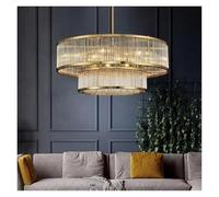 MESOVFCA Lámpara Colgante de Lujo Redonda, Lineal, Dorada, Plateada y Negra, luminaria Colgante para Comedor, lámpara de araña Grande.