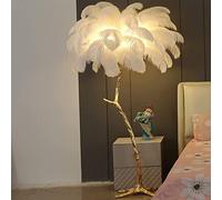 MESOVFCA Lámpara de pie LED de Resina con Pantalla de Plumas de Avestruz Natural - Regulable, Ideal para Dormitorio de Princesa, Oficina en casa, Leer o Decorar un Pasillo Amplio.