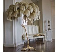 MESOVFCA Lámpara de pie LED de Resina con Pantalla de Plumas de Avestruz Natural - Regulable, Ideal para Dormitorio de Princesa, Oficina en casa, Leer o Decorar un Pasillo Amplio.