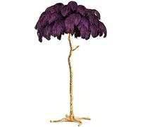 MESOVFCA Lámpara de pie LED de Resina con Pantalla de Plumas de Avestruz Natural - Regulable, Ideal para Dormitorio de Princesa, Oficina en casa, Leer o Decorar un Pasillo Amplio.