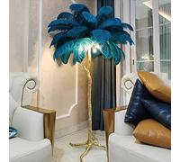 MESOVFCA Lámpara de pie LED de Resina con Pantalla de Plumas de Avestruz Natural - Regulable, Ideal para Dormitorio de Princesa, Oficina en casa, Leer o Decorar un Pasillo Amplio.