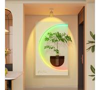 MESOVFCA Mural Colgante de Piedra Arenisca 3D con luz LED, esculturas Modernas con Planta de simulación (Blanco, 1,60 x 105 cm/23,6 x 41,3 Pulgadas)