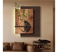 MESOVFCA Mural Colgante de Piedra Arenisca 3D con luz LED, esculturas Modernas con Plantas de imitación para Dormitorio y Sala de Estar (marrón, 4,65 x 80 cm/25,5 x 31,4 Pulgadas)