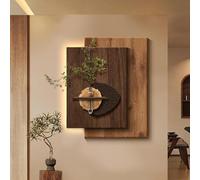 MESOVFCA Mural Colgante de Piedra Arenisca 3D con luz LED, esculturas Modernas con Plantas de imitación para Dormitorio y Sala de Estar (marrón, 2,65 x 80 cm/25,5 x 31,4 Pulgadas)