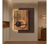 MESOVFCA Mural Colgante de Piedra Arenisca 3D con luz LED, esculturas Modernas con Plantas de imitación para Dormitorio y Sala de Estar (marrón, 1,80 x 100 cm/31,4 x 39,3 Pulgadas)