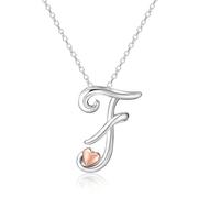 Mesovor Collar con Inicial de Plata para Mujer, Joyería Chapada en Plata de Ley | Collar Clásico con Colgante de Nombre y Letra con Corazón de Oro Rosa, Cadena de 20 Pulgadas (Letra-F)