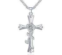 Mesovor Collares de Cruz de Plata para Mujer, Cruz de fe Ajustable Dios Bendito Colgante Collar Joyería Regalos (Rosas-Romance)